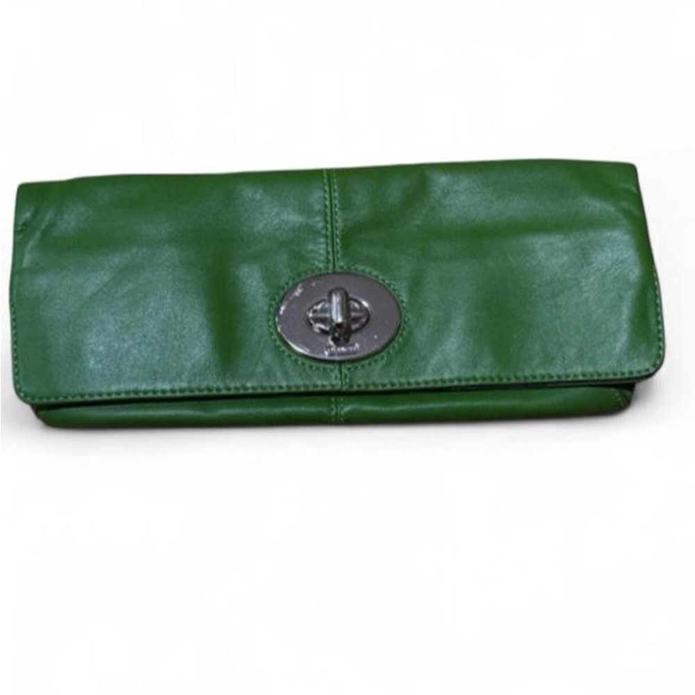 Coach Green Leather Turn-Lock Clutch